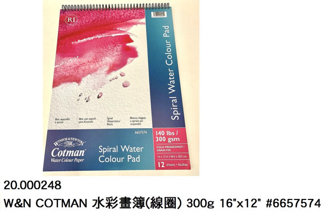 20.000248 _W&amp;N COTMAN 水彩畫簿(線圈) 300g 16”x12” #6657574