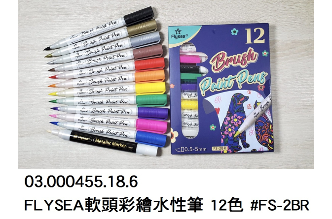 03.000455.18.6 _FLYSEA軟頭彩繪水性筆 12色 #FS-2BR