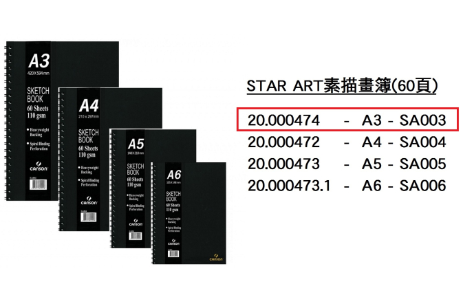 20.000474 _STAR ART素描畫簿(60頁) A3  SA003