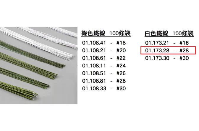 01.173.28 _白色鐵線#28 (100pcs)