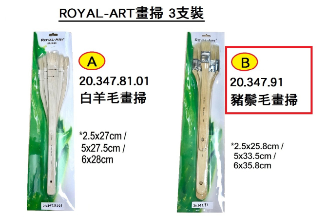 20.347.91 _ROYAL-ART豬鬃毛畫掃(B)3支裝