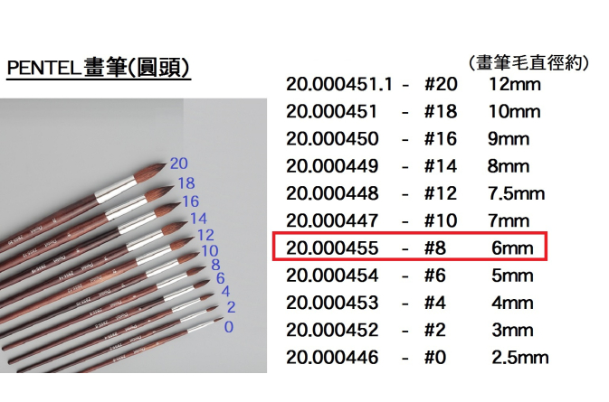 20.000455 _PENTEL畫筆(圓頭) #8