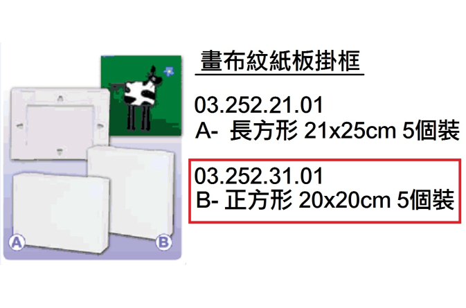 03.252.31.01 _畫布紋紙板掛框(正方形) 20x20cm 5個裝