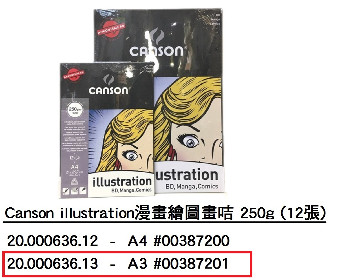 20.000636.13 _CANSON ILLUSTRATION漫畫繪圖畫咭A3 250G(12張)#00387201