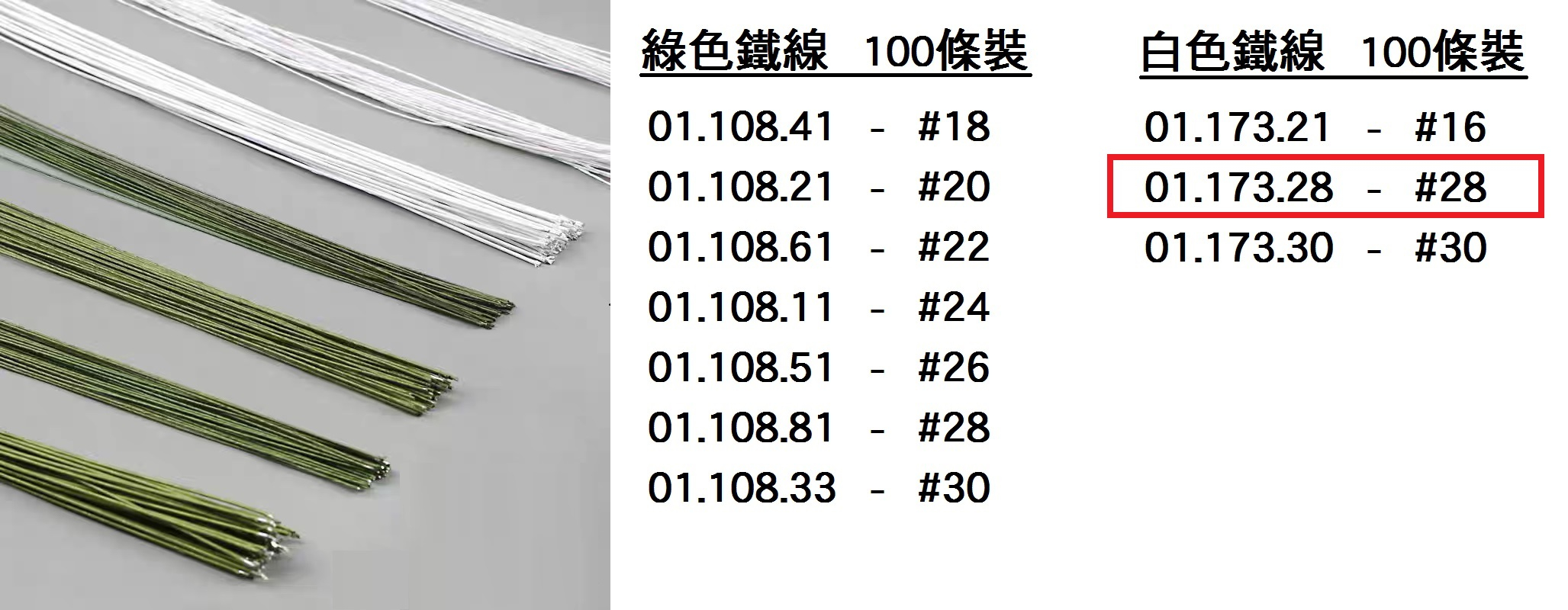 01.173.28 _白色鐵線#28 (100pcs)