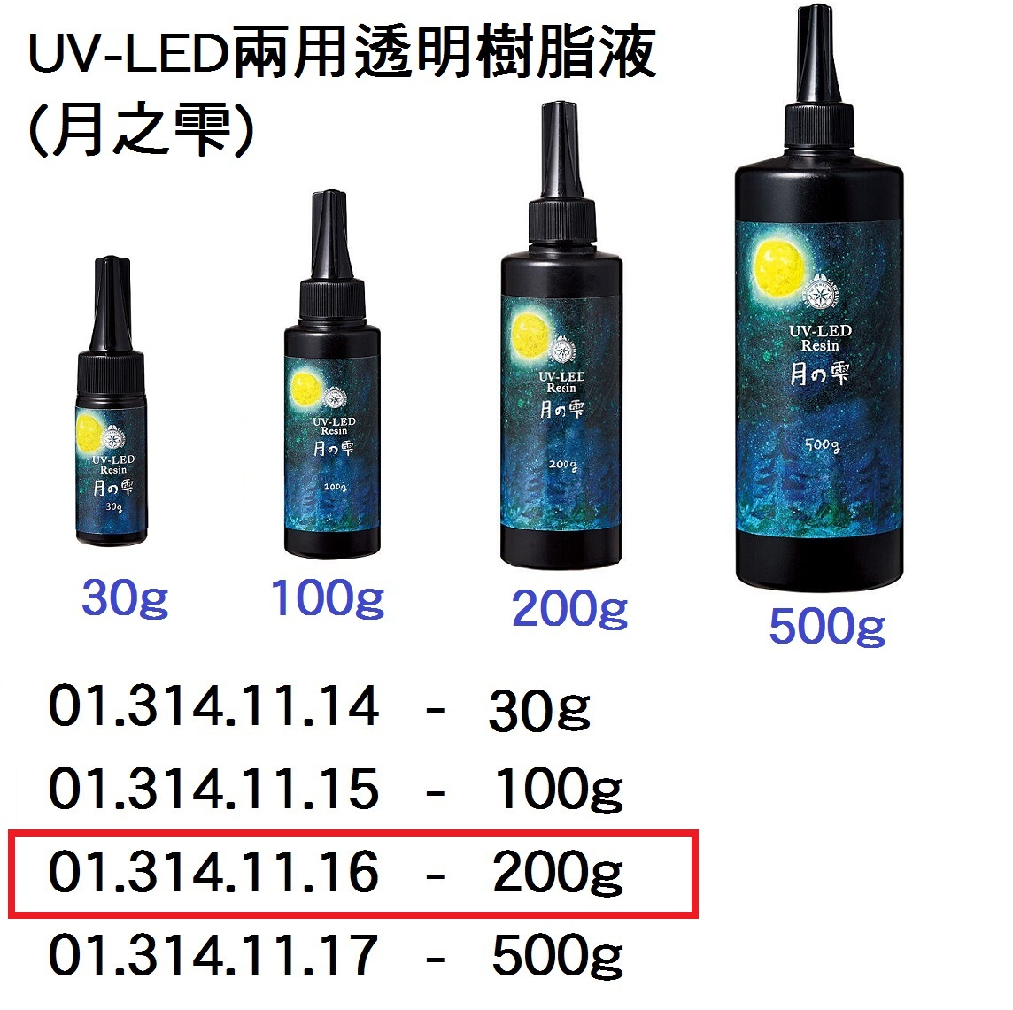 01.314.11.16 _UV-LED兩用透明樹脂液(月之零) 200g